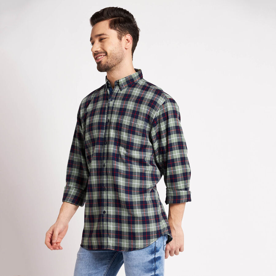 Cotton Checks Casual Shirt, Light Green, large image number null
