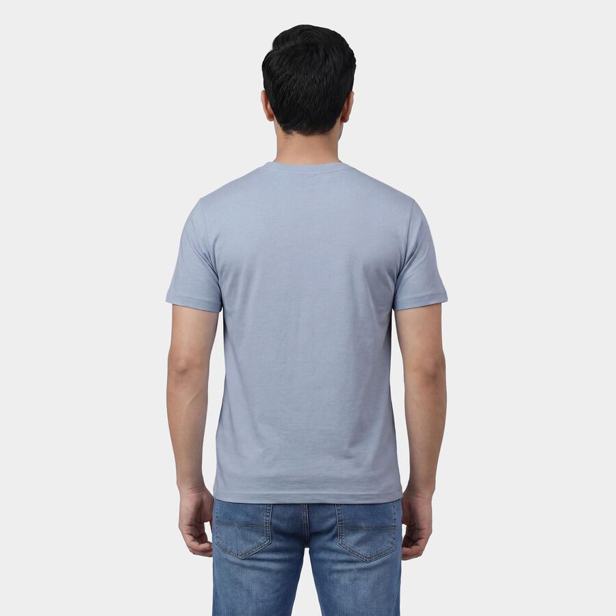 Men's Blue Round Neck Casual T-Shirt, Sky Blue, large