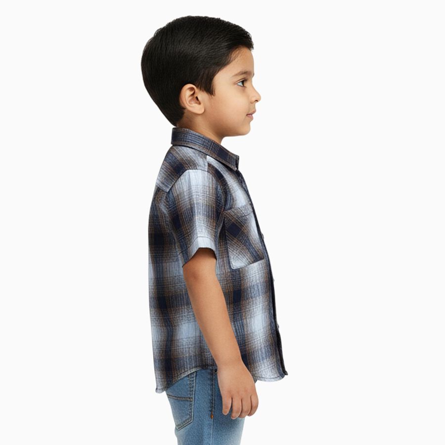 Boys Navy Blue Cotton Half Sleeve Classic Casual Shirt, Navy Blue, large image number null