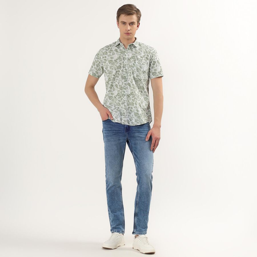 Men's Light Green Cotton Half Sleeve Spread Collar Casual Shirt, Light Green, large