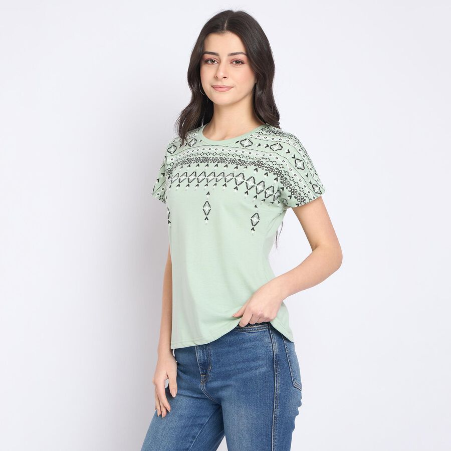 Ladies' Round Neck T-Shirt, हल्का हरा, large