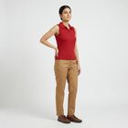 Women Red Polo Neck Preppy Polo T-Shirt, Red, small