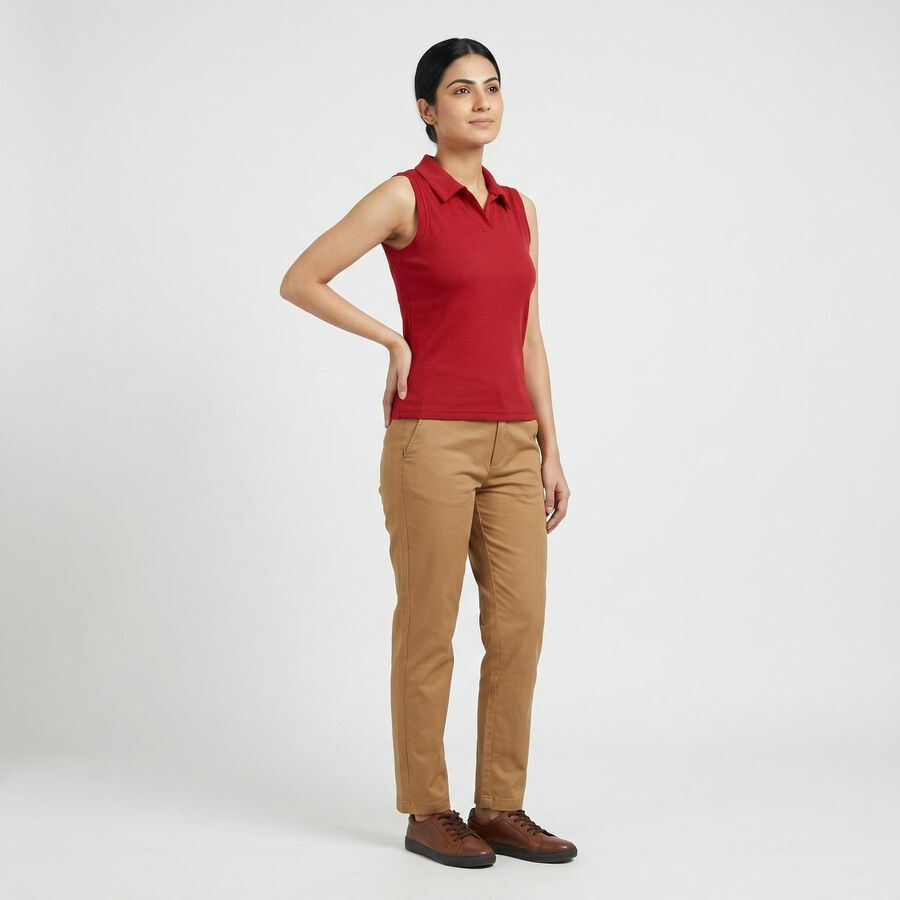 Women Red Polo Neck Preppy Polo T-Shirt, Red, large