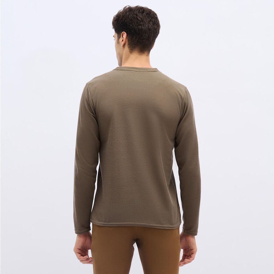 Men's Muted Khaki Henley Neck Casual T-Shirt, Khaki, large image number null