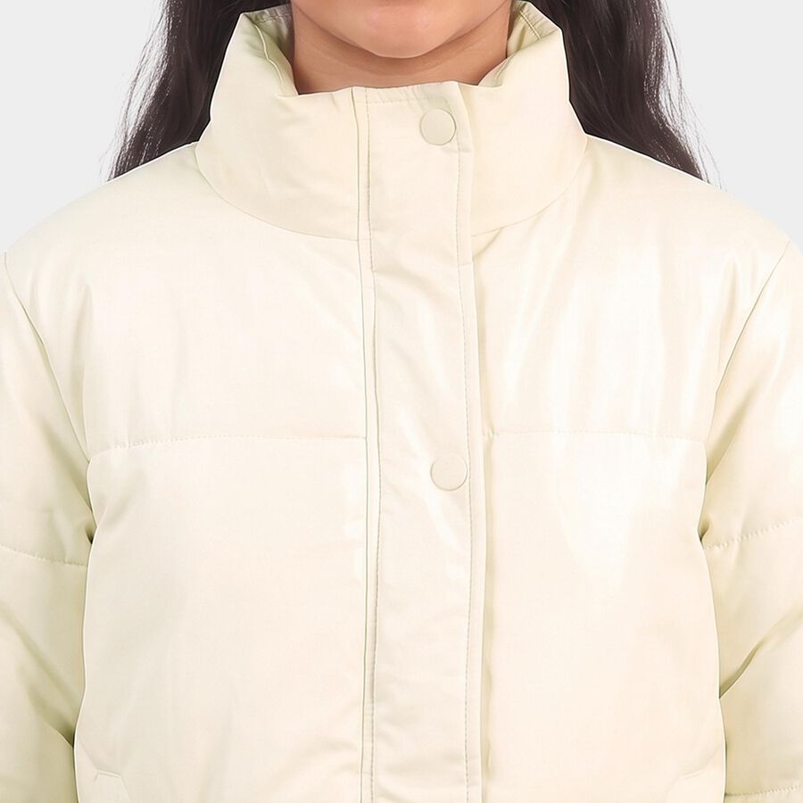 Girls' Beige Stand Collar Puffer Jacket, गहरा पीला, large