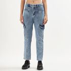 Women's Stonewashed Blue Cargo Fit Jeans, Mid Blue, small image number null