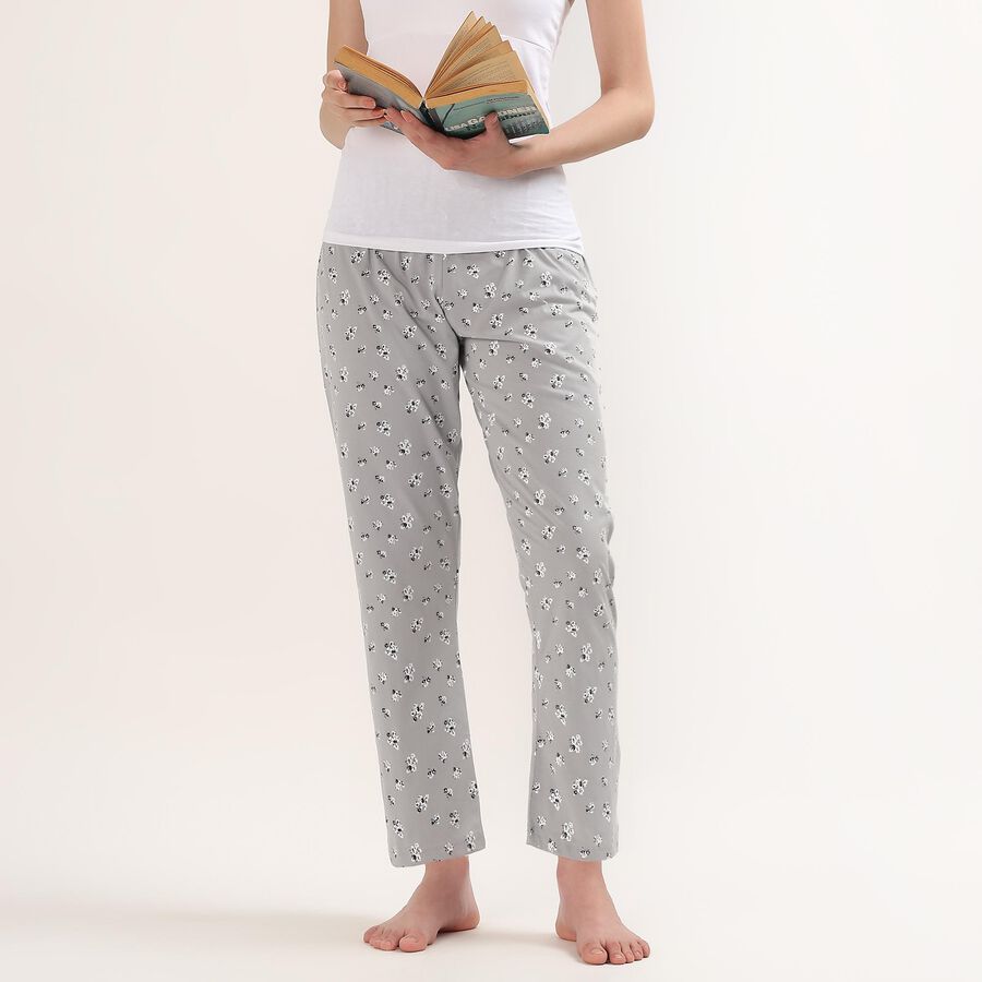 Women's Light Grey Regular Fit Floral Printed Cotton Blend Pyjama, हल्का ग्रे, large