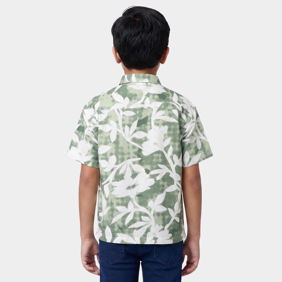 Boys' Green Printed Collar Regular Fit Casual Shirt, हल्का हरा, large