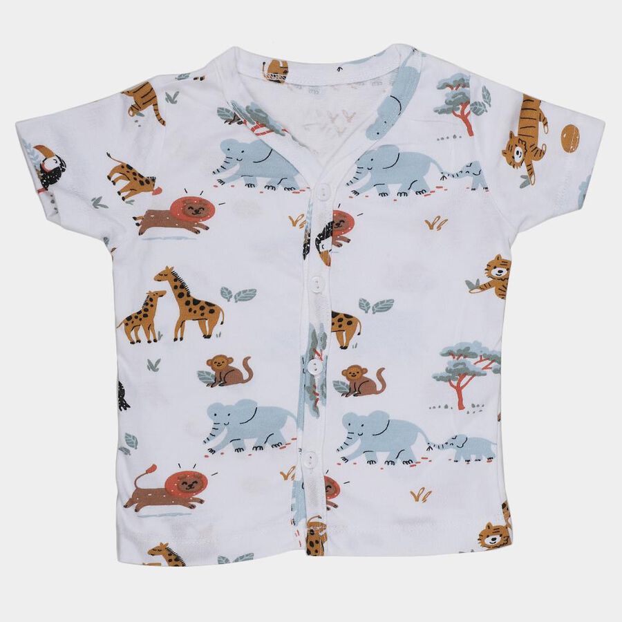 Infants White Cotton V-Neck Casual T-Shirt, White, large