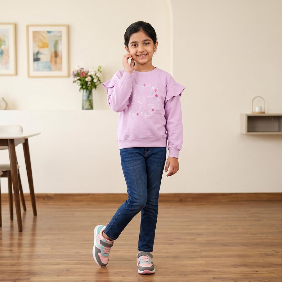 Girls' Lilac Crew Neck Pullover Sweatshirt, लाइलेक, large