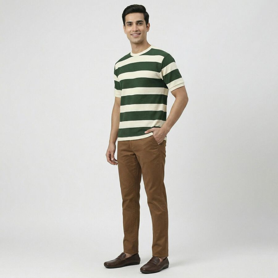 Men's Dark Green Round Neck Casual T-Shirt, Dark Green, large