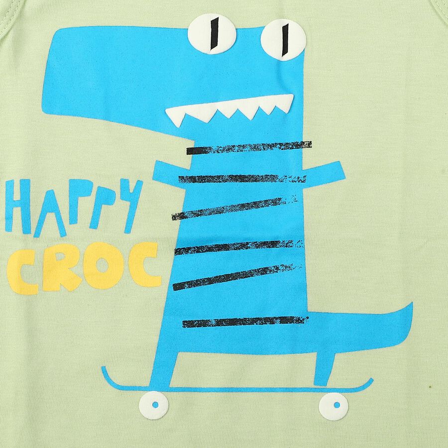 Boys' Mint Green Cotton Blend Round Neck Regular Boys T-Shirt, Light Green, large