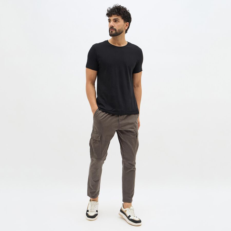 Men's Muted Charcoal Slim Fit Cargo Trousers, गहरा ग्रे, large image number null