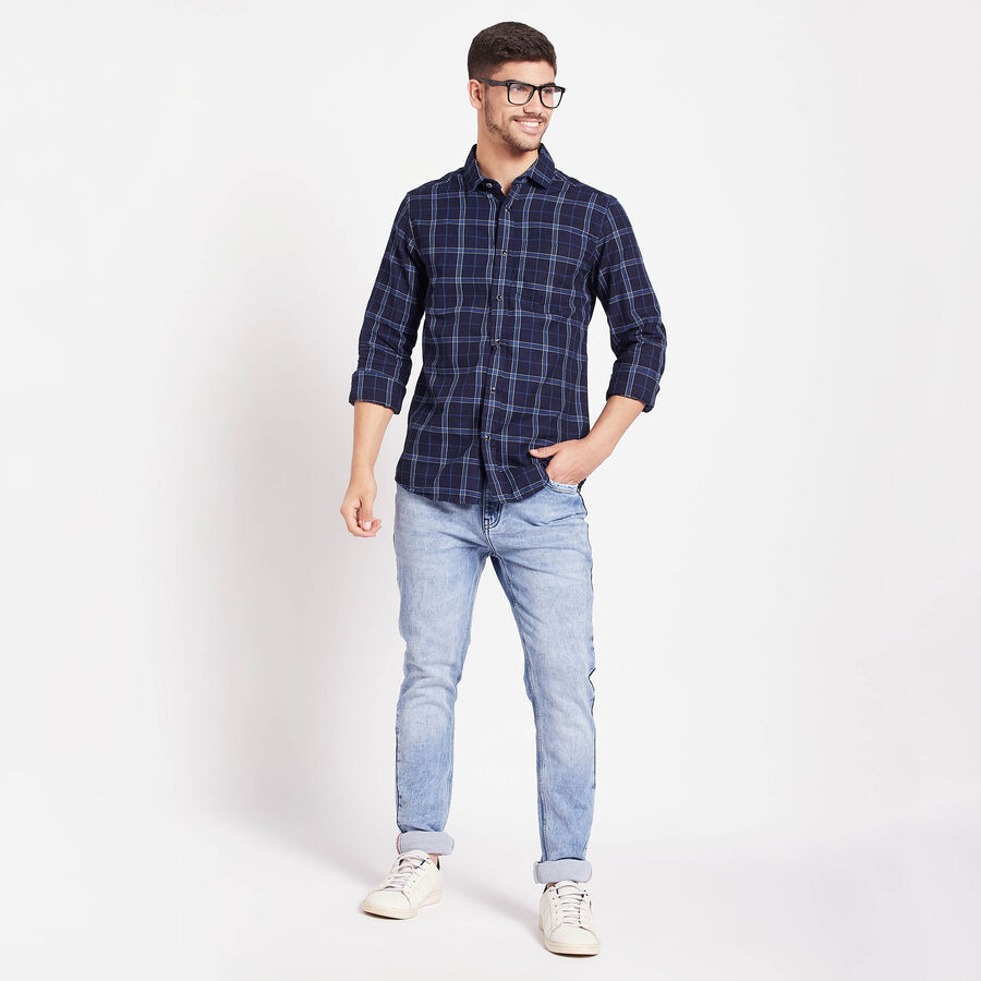Cotton Checks Casual Shirt, Dark Blue, large image number null