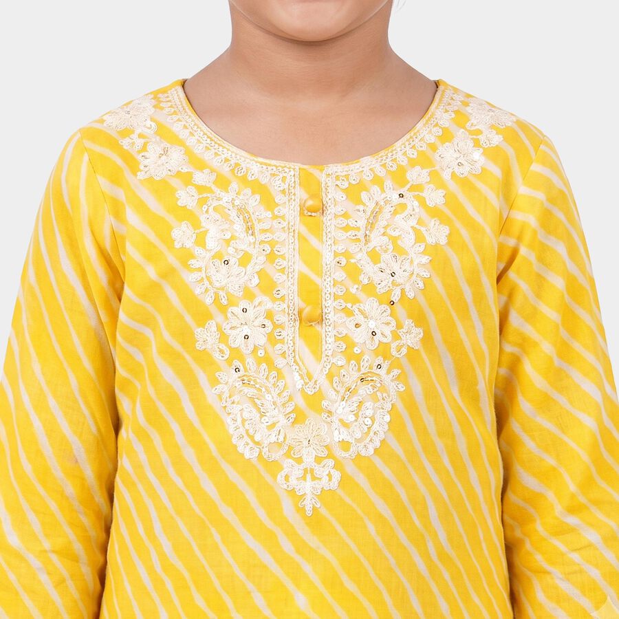 Girls Yellow Round Neck Fusion Set Upper and Bottom Set, पीला, large