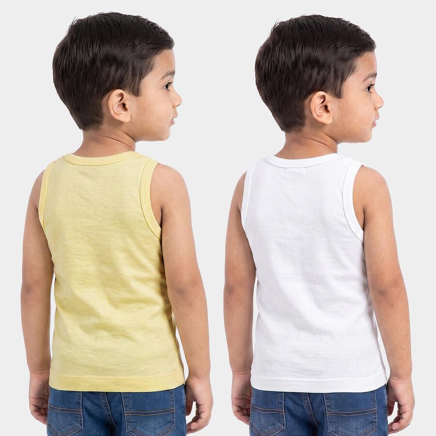 Boys Yellow Cotton Round Neck Vest, Yellow, large
