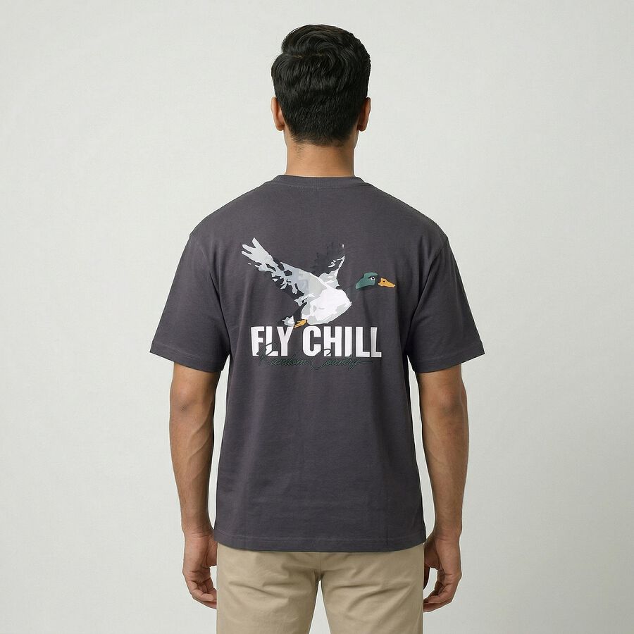 Men's Dark Grey Cotton Round Neck Casual T-Shirt, Dark Grey, large