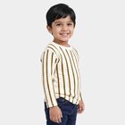 Boys White Crew Neck Regular Striped T-Shirt, White, small