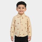 Boys Beige Cotton Long Sleeves Collar Regular Fit Shirt, Beige, small