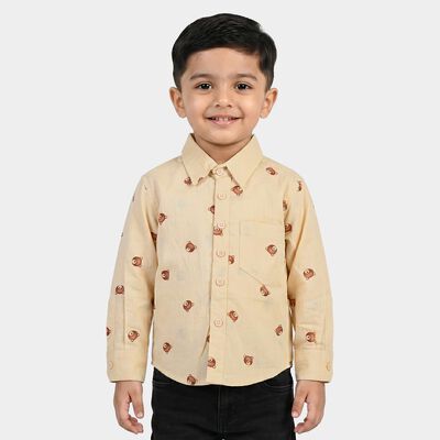 Boys Beige Cotton Long Sleeves Collar Regular Fit Shirt