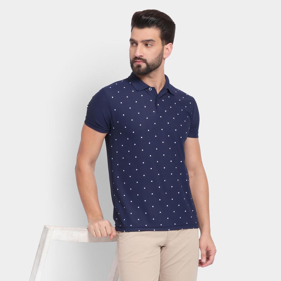 Men's Collared Half Sleeves T-Shirt , Navy Blue, large