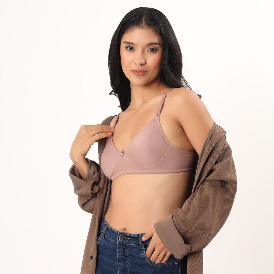 Women's Brown V-Neck Wireless Bra, Brown, large