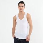 Men's Bright White Cotton Deep Neck Casual Vest, सफ़ेद, small image number null