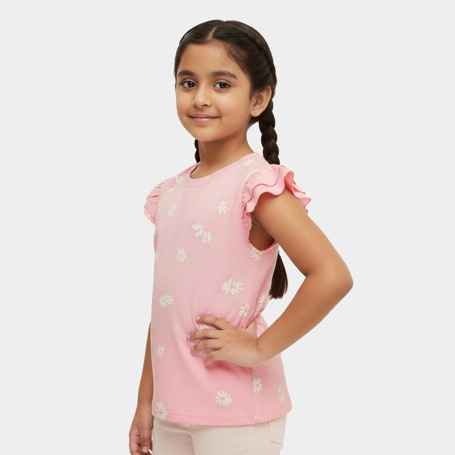 Girls Light Pink Cotton Round Neck Casual T-Shirt, हल्का गुलाबी, large