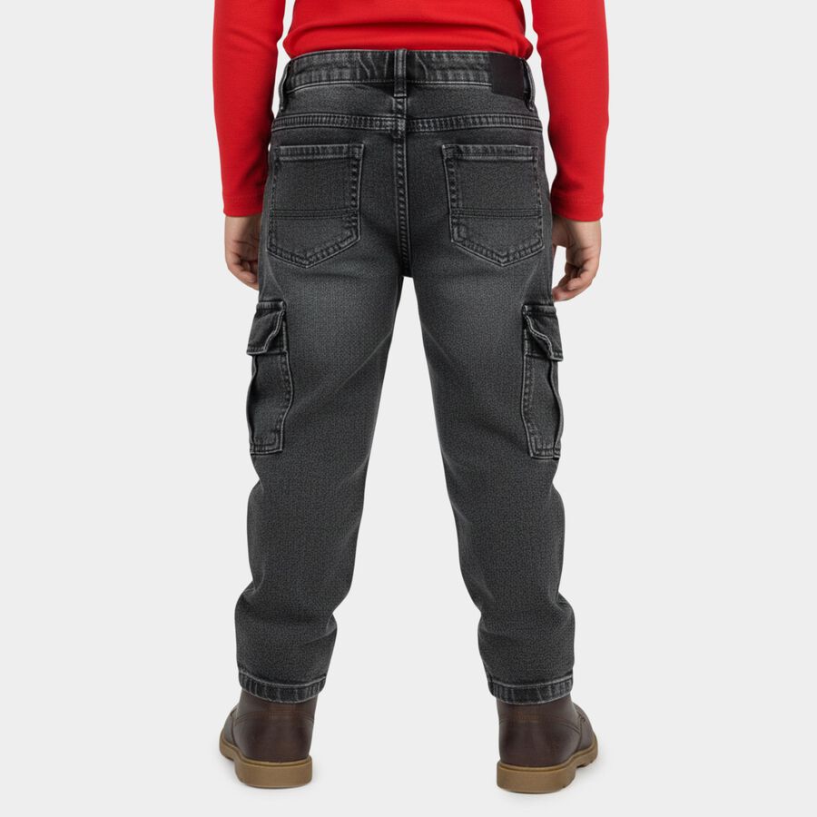Boys' Dark Grey Regular Fit Solid Jeans, गहरा ग्रे, large