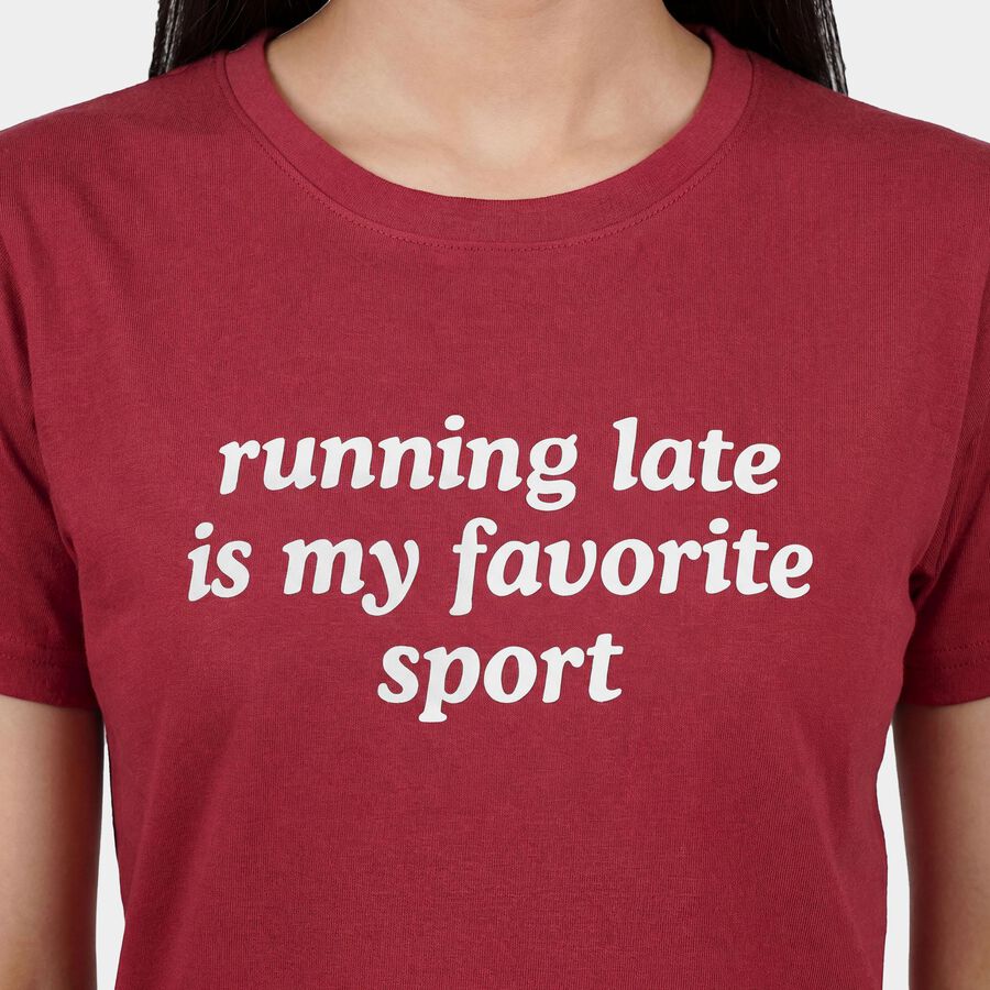 Women's Pink Round Neck Casual T-Shirt, Pink, large