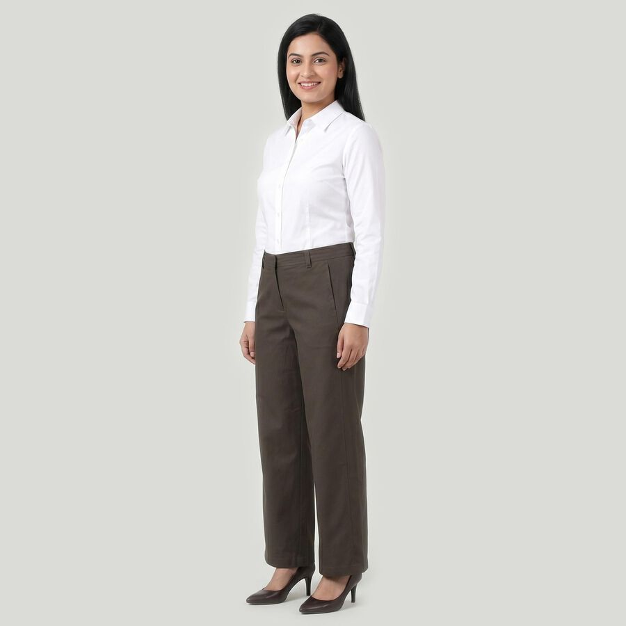 Women's Grey Straight Fit Flat-Front Chino Trousers, हल्का ग्रे, large