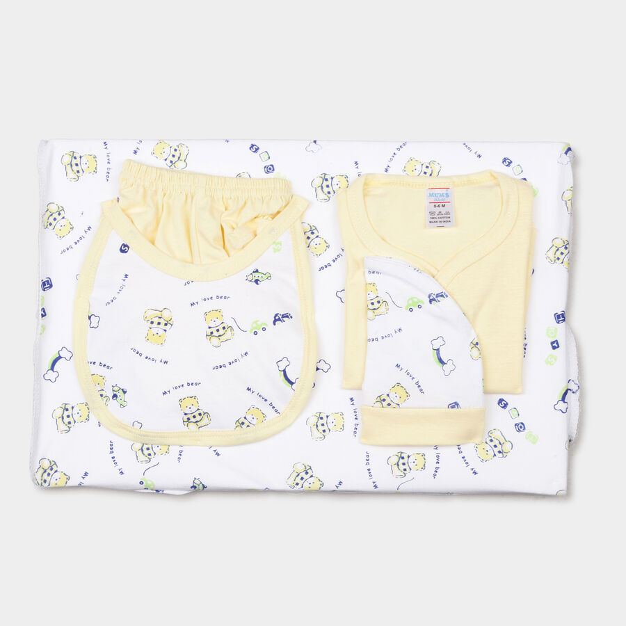 Infants Cotton Printed Baby Gift Set, Yellow, large image number null