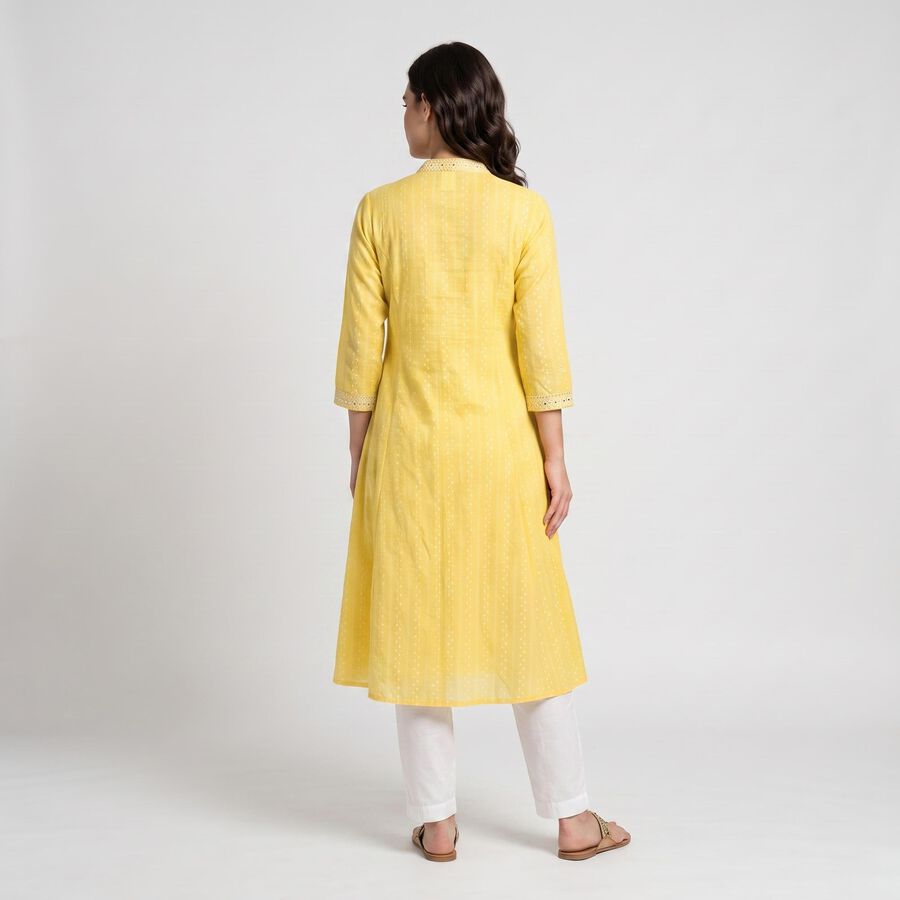 Women's Yellow V-Neck A-Line Kurta, Yellow, large