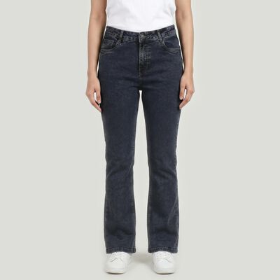 Women's Dark Grey Bootcut Fit Washed Jeans