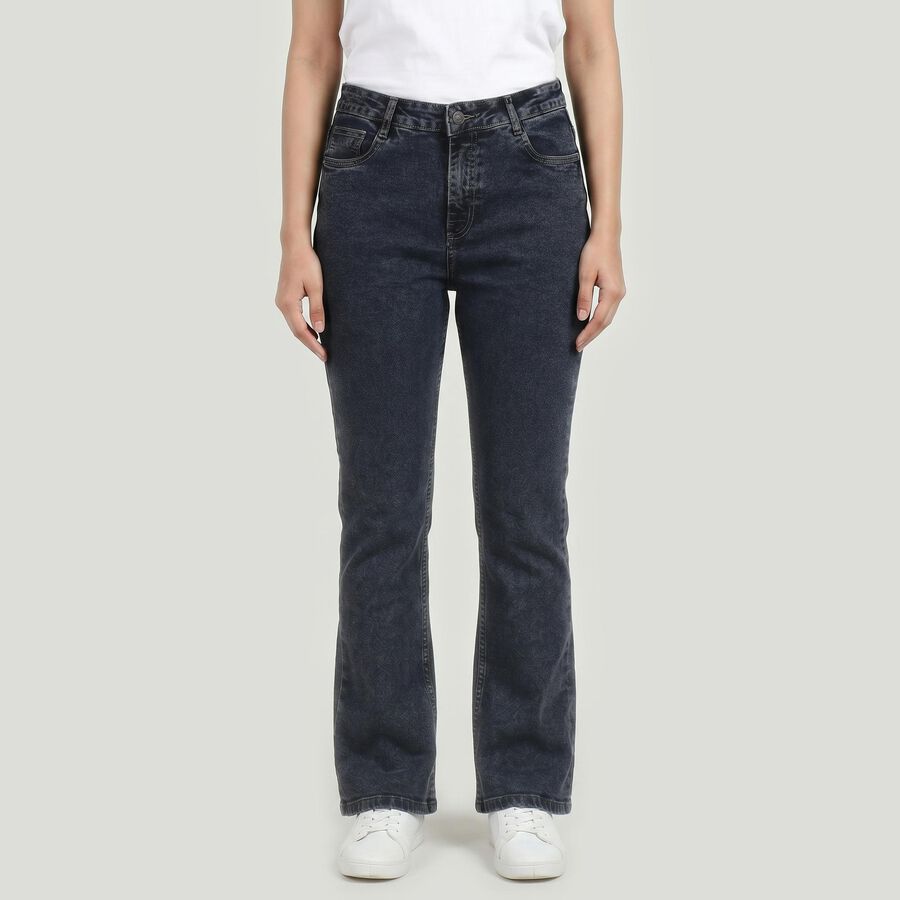 Women's Dark Grey Bootcut Fit Washed Jeans, गहरा ग्रे, large