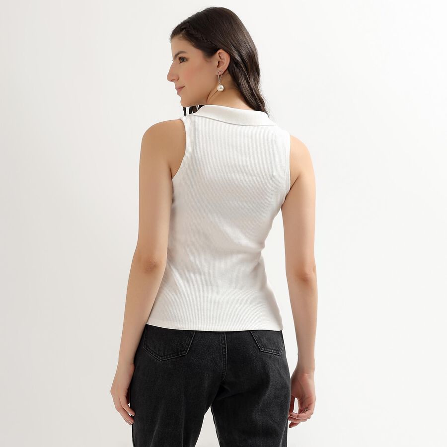 Women's Rich White Polo Neck Sleeveless T-Shirt, White, large image number null
