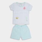 Infants' Light Pastel Blue Cotton Round Neck Casual T-Shirt and Shorts Set, Aqua, small image number null