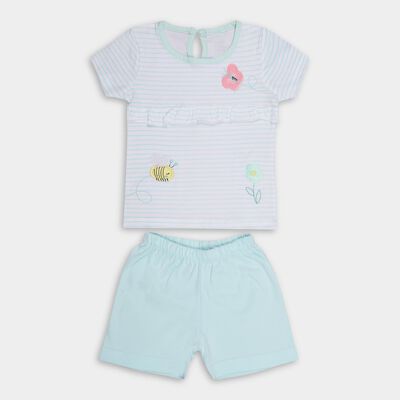 Infants' Light Pastel Blue Cotton Round Neck Casual T-Shirt and Shorts Set