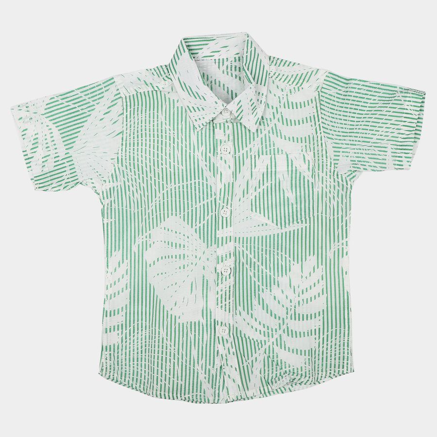 Boys Mint Green Cotton Floral Collar Shirt, Light Green, large