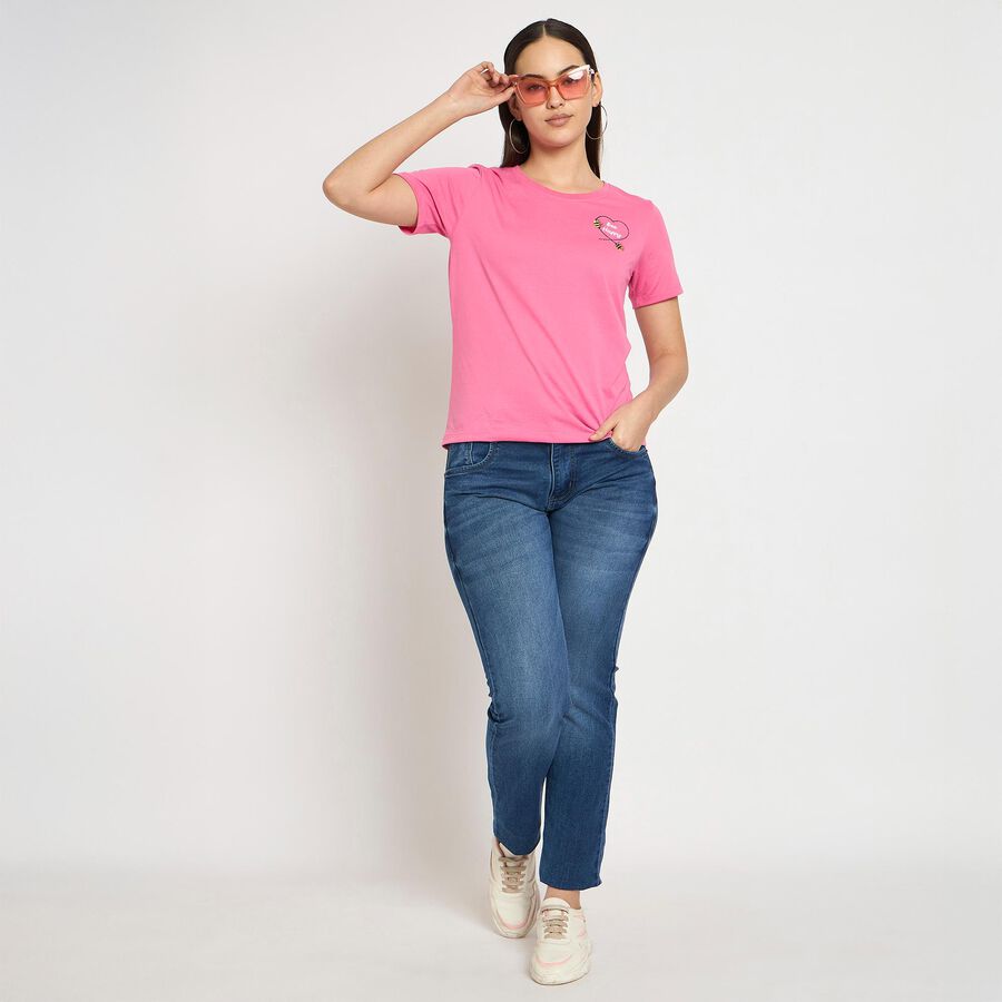 Ladies' Round Neck T-Shirt, रानी (फ्यूशिया), large image number null