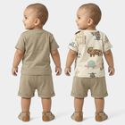 Infants' Beige 100% Cotton Round Neck Printed Baba Suit, Beige, small