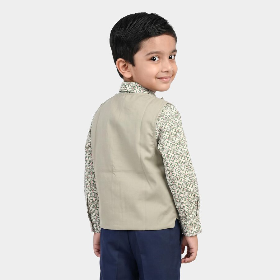 Boys' Green Cotton Collar Neck Shirt, Light Green, large