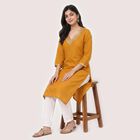 Women's Mustard V-Neck Embroidered Kurta, Yellow, small