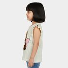 Girls White Cotton Round Neck Regular T-Shirt, सफ़ेद, small