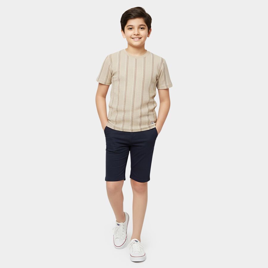 Boys Beige Round Neck Casual Half Sleeve T-Shirt, Beige, large