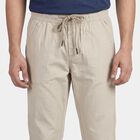 Men's Beige Slim Fit Flat-Front Casual Trousers, Beige, small