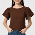 Women's Brown Round Neck Regular Top, Brown, small