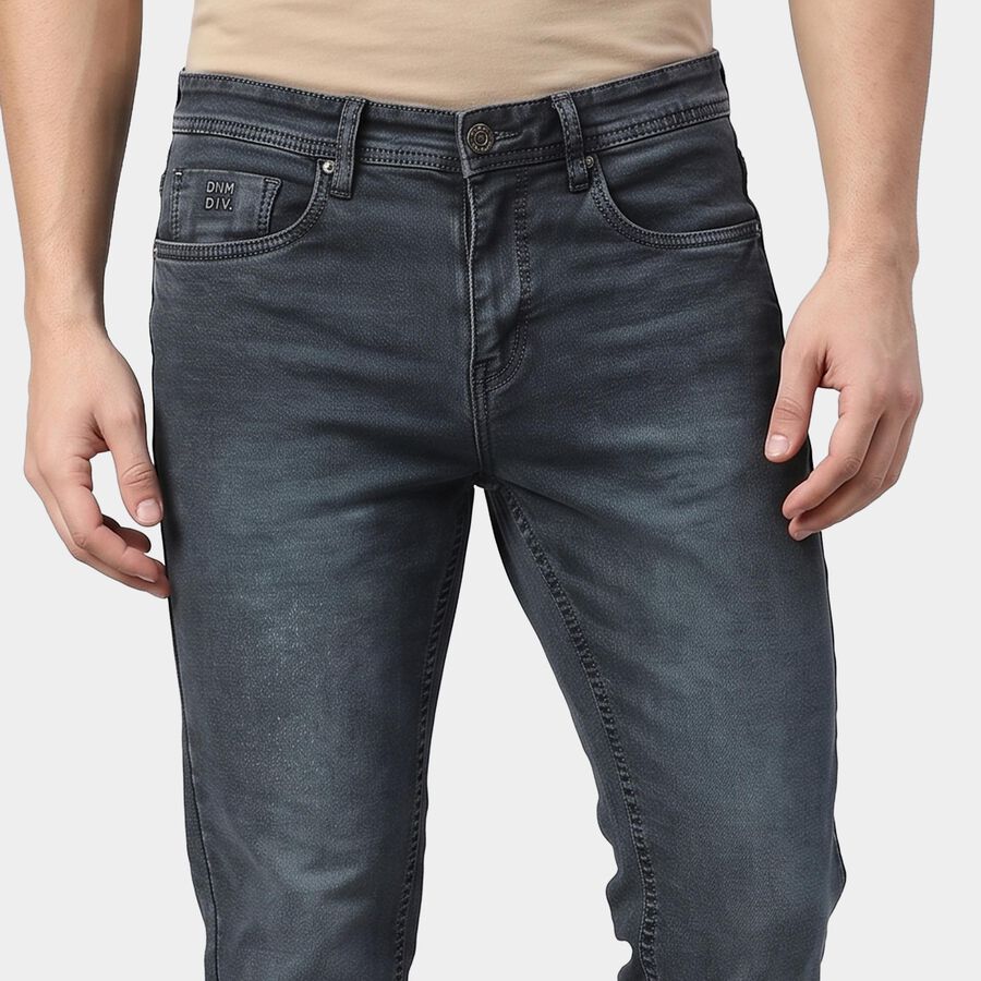 Men's Dark Grey Slim Fit Faded Jeans, गहरा ग्रे, large