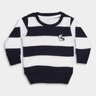 Infants' Deep Midnight Navy and Bright White Round Neck Casual Pullover, नेवी ब्लू, small image number null