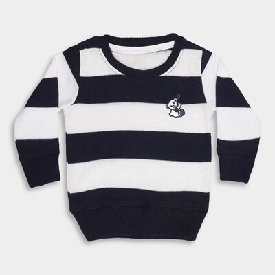 Infants' Deep Midnight Navy and Bright White Round Neck Casual Pullover